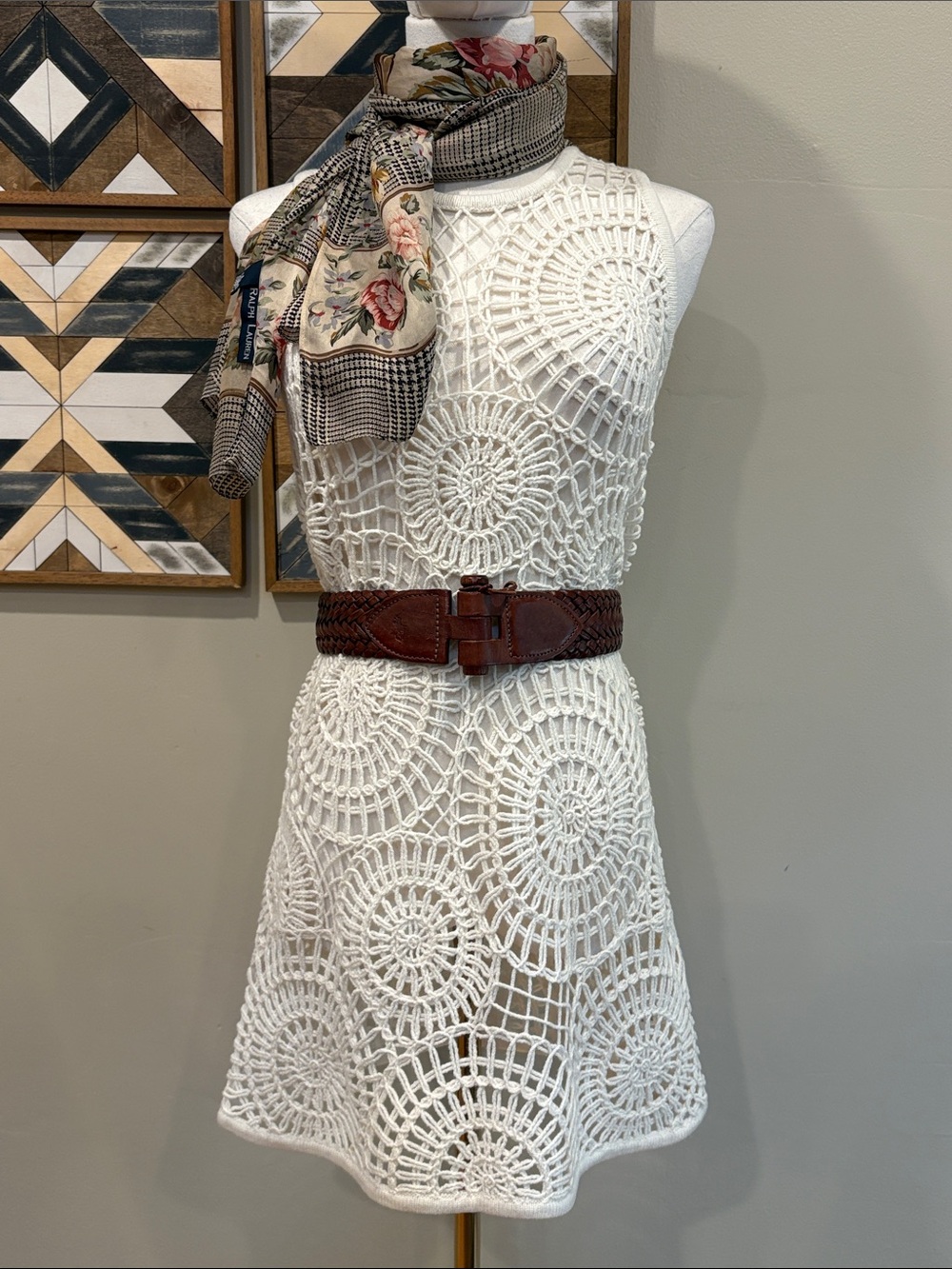 NakedCashmere Alessandra Crochet Cashmere Blend Mini Dress Ecru XS